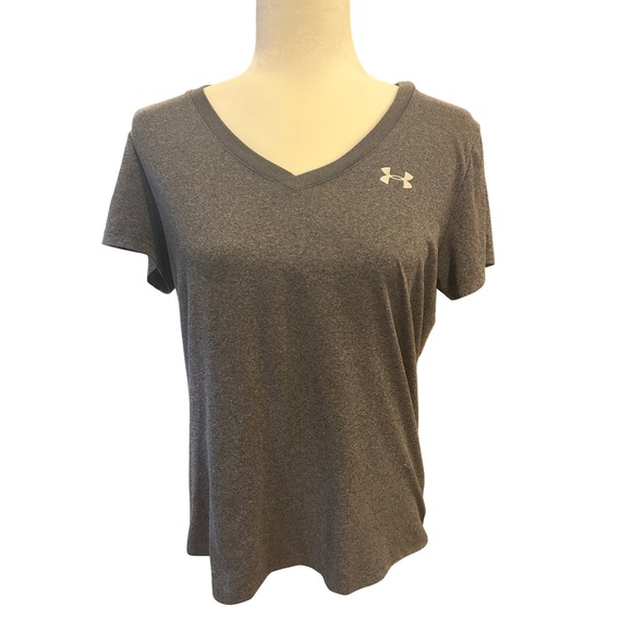 Under Armour Womens Gray V Neck Short Sleeve Athletic T Shirt Top - Picture 1 of 3